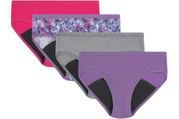Hanes Girl's Comfort, Period. Boyshort & Hipster Period Underwear, Moderate Protection, Multi-Pack