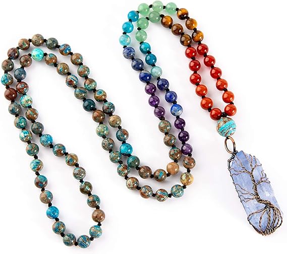7チャクラ108マラビーズネックレス 生命の樹 ワイヤーラップ 本物のヒーリングクリスタルクォーツ ヨガ瞑想 手結びの祈りのビーズブレスレット ブレスレット 通販 Amazon
