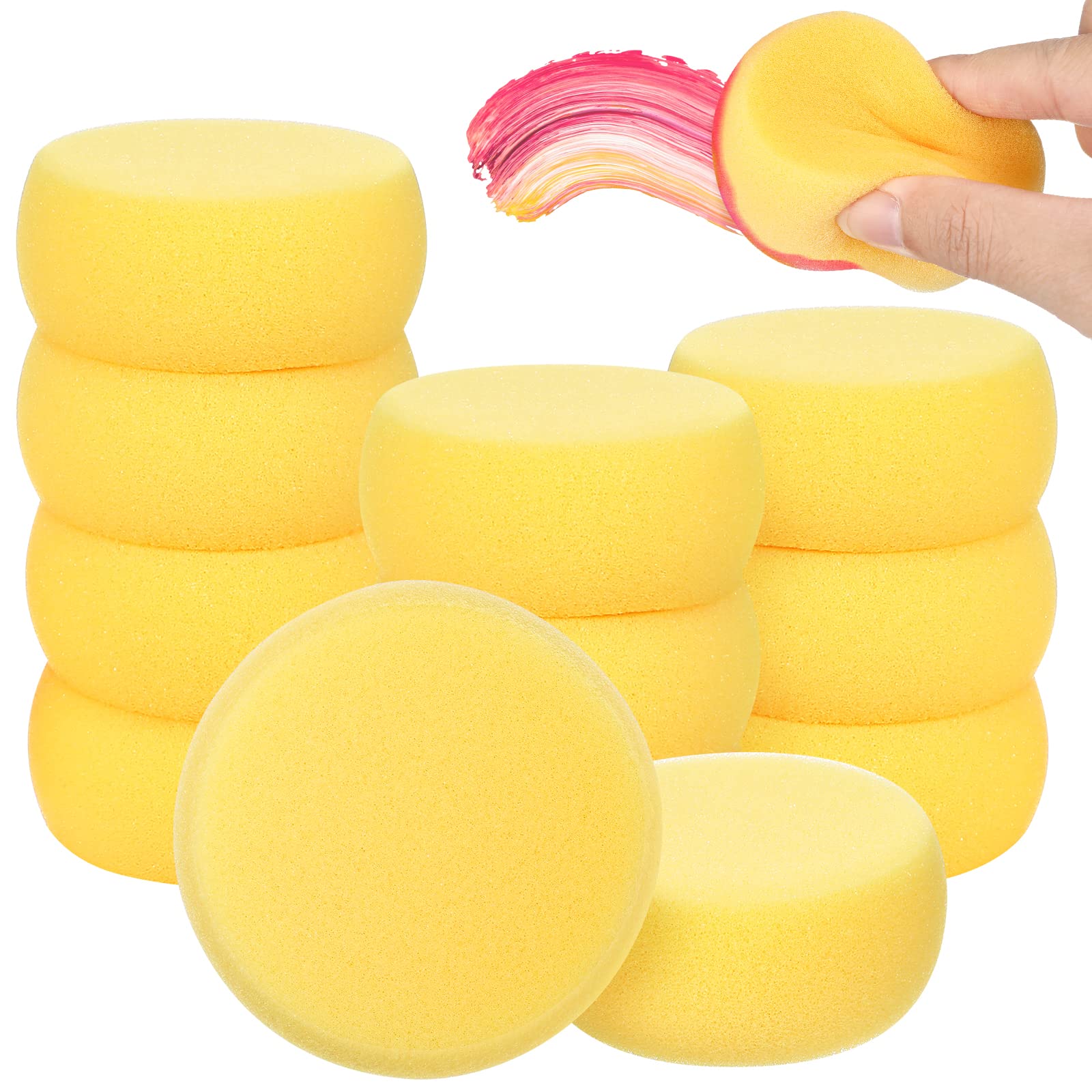 ULTNICE 12 Pack Round Cake Sponge for Painting Yellow Foam Circles for Pottery and Watercolor Art