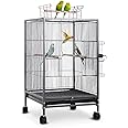 Bird Cage 35 Inch Wrought Iron Birdcages Play Top Flight King Bird Cage for Parakeets Cockatiels Parrot Green Cheek Conures Pigeons Lovebird with Rolling Stand