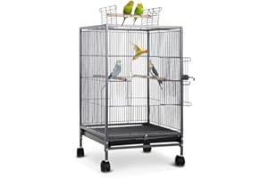 NCHANMAR Bird Cage 35 Inch Wrought Iron Birdcages Play Top Flight King Bird Cage for Parakeets Cockatiels Parrot Green Cheek Conures Pigeons Lovebird with Rolling Stand
