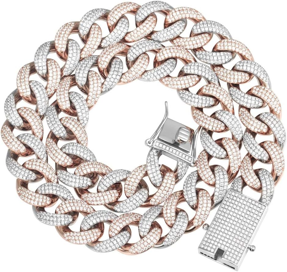 GOLD IDEA JEWELRY 18mm Luxury Iced Out Cubic Zirconia 14k/18k/White Gold/Rose Gold Miami Cuban Link Chain for Men Necklace or Bracelet