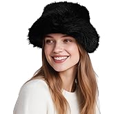 BFONS Women's Faux Fur Wide Brim Bucket Hats Winter Soft Warm Fuzzy Hat Plush Fashion Fluffy Fisherman Cute Cap 2026