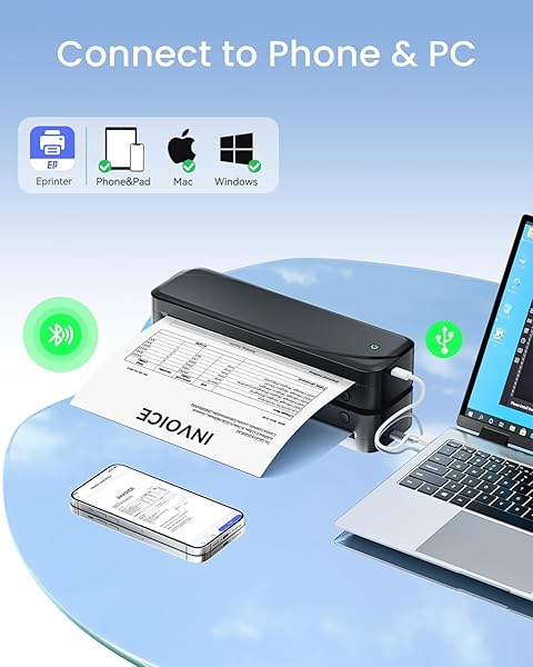 PORTABLE PRINTERS WIRELESS FOR TRAVEL, INKLESS THERMAL PRINTER SUPPORT 8.5″ X 11″ US LETTER & A4 SIZE, MOBILE BLUETOOTH PRINTER COMPATIBLE WITH IOS, ANDROID & LAPTOP FOR HOME OFFICE CAR (WHITE)