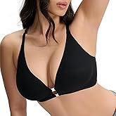 PQK Front Closure Push Up Bra for Women, Seamless Plunge Bra, Wireless Underwire-Free Bralette