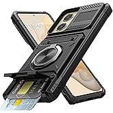Vofolen for Motorola Moto G Stylus 5G 2024 Case with Card Holder [Store 2 Cards] + 360° Magnetic Rotated Ring Kickstand Dual Layer Heavy Duty Protective Wallet Phone Case for Women Men, Black