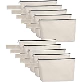 Sinzip 10 Pieces Cotton Canvas Makeup Bag with Bottom and Strap, Multi-Purpose Cosmetic Bag with Zipper Travel Toiletry Pouch, Blank DIY Craft Bag Pencil Bag (White, XS) (MN-WB07)