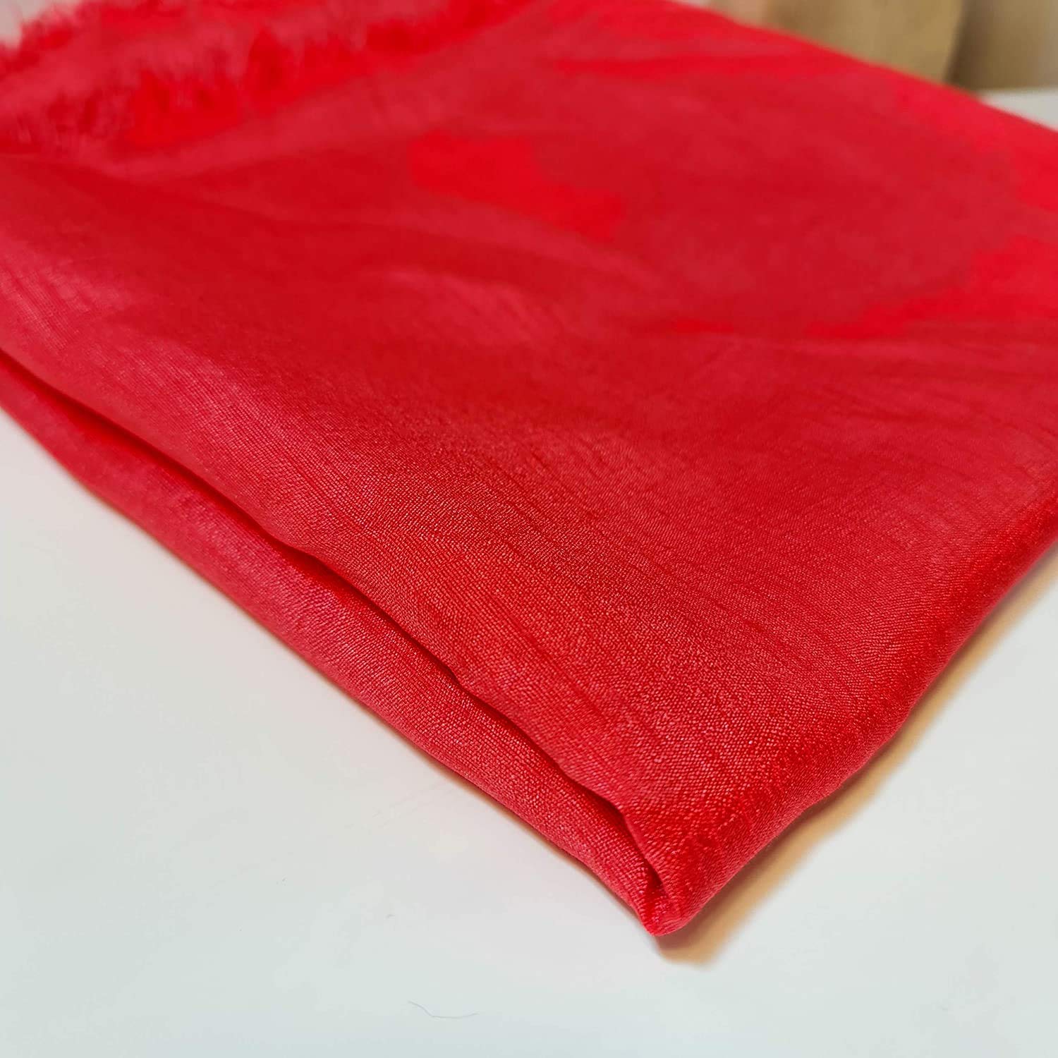 44" Wide Plain Polyester Faux Dupion Raw Silk Satin Finish Dress Craft Patch Fabric Sold by The Meter (Red, 5 Meter) — image 1