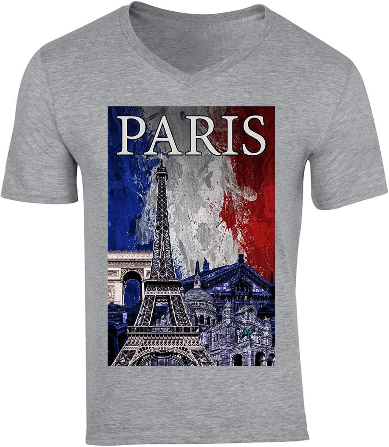 teesquare1st Men's Paris France Eiffel Tower Grey VNeck TShirt