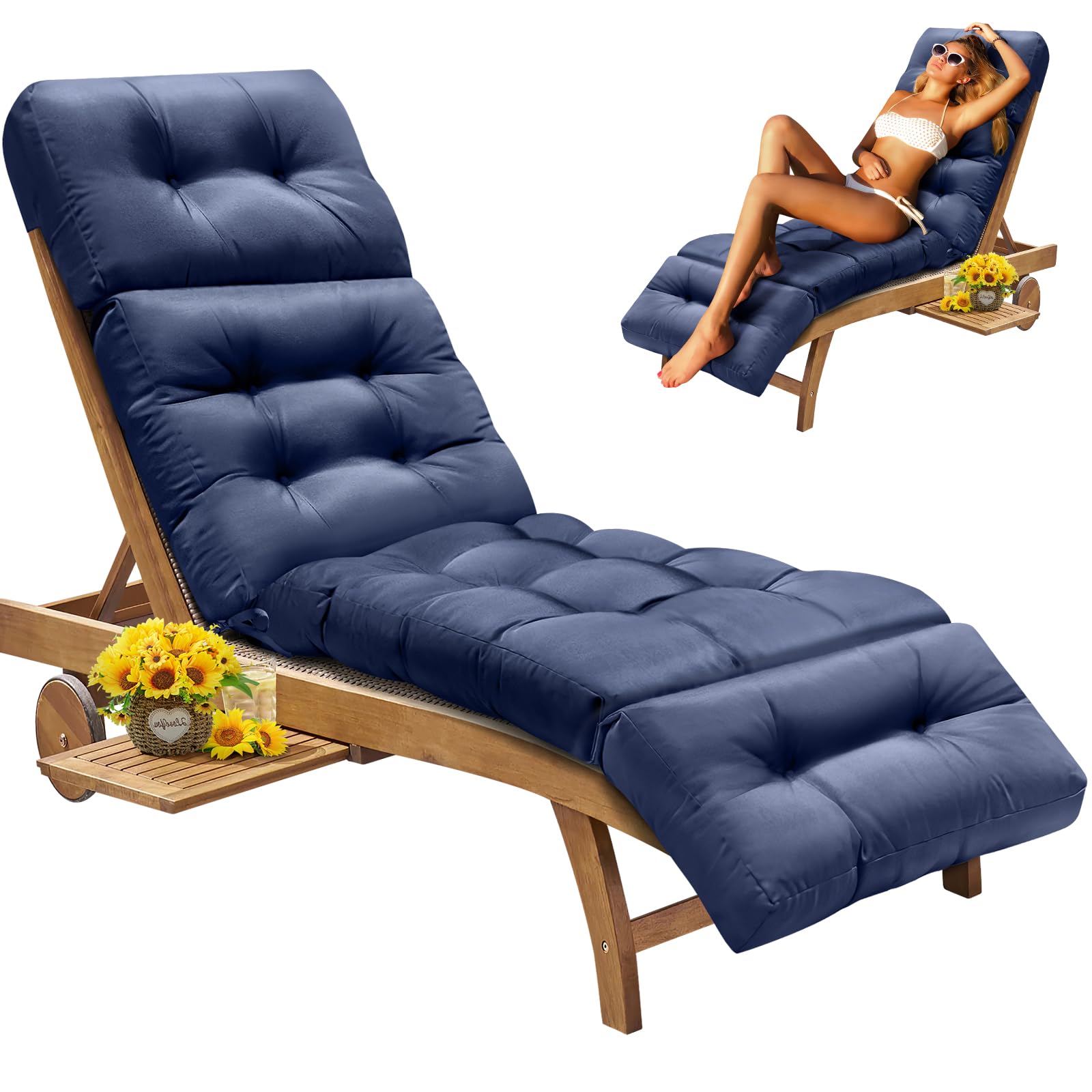 Photo 1 of 1 MIDDLE ONE Chaise Lounge Cushion Outdoor/Indoor, Memory Foam Lounge Chair Cushion for Outdoor Furniture, Water-Resistant Replacement Cushions for Patio Pool Lounge Chair, 74 x 22 x 4 Inch (Blue)