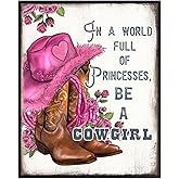 Pink Cowgirl Wall Art for Women - Cute Sayings Western Wall Decor - Inspirational Boho Living Room Decor, Bohemian Wall Decor for Women, Woman, Girls, Teens - Rustic Bathroom Decor Country Decorations