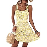 SOLY HUX Women's Floral Print Cami Dress Spaghetti Strap A Line Flowy Summer Mini Dresses Sundress