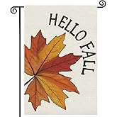 Hello Fall Garden Flag Maple Leaves 12x18 Inch Double Sided,Thanksgiving Burlap Autumn Seasonal Holiday Yard Outdoor Decor(white)
