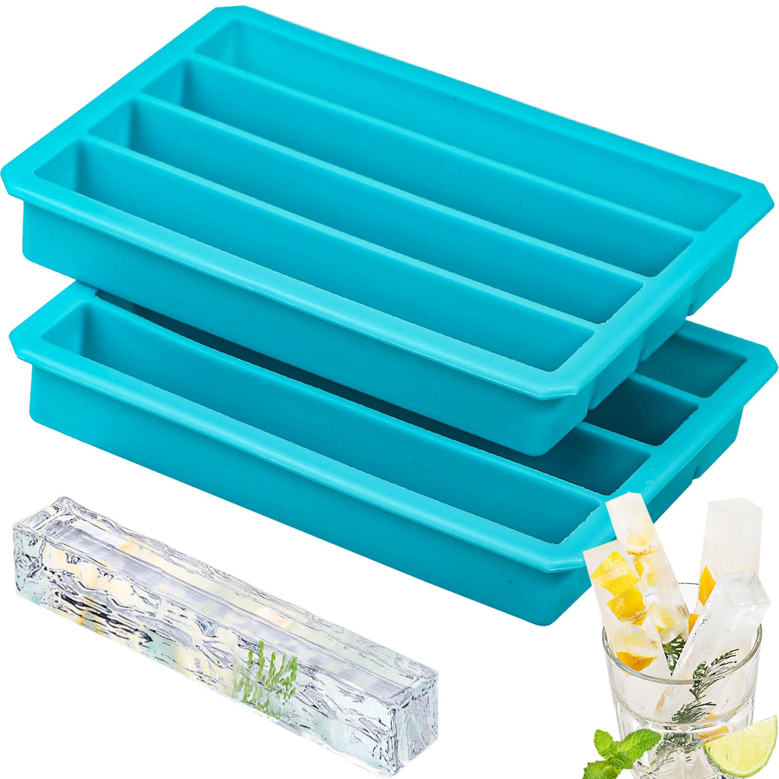 Webake Silicone Ice Cube Tray Water Bottle 2 Pack Long Ice Stick Tray Mould 4 Cavities 15 x 2.2 cm Easy Release for Water Soda Juice Sport Bottles, 16.5 x 11.5 x 2.5 cm