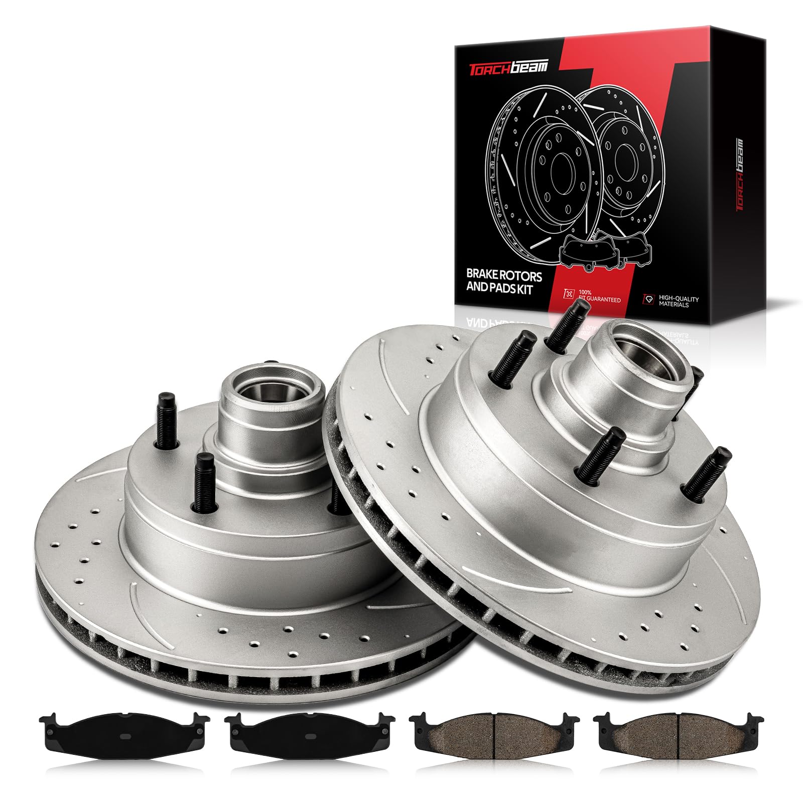Photo 1 of Front Brake Rotors and Pads kit Torchbeam replacement for 1994-1996 F150, 1994-2001 E150 Econoline, 54013+D632 Drilled and Slotted Brake Rotors Ceramic Brake Pads
