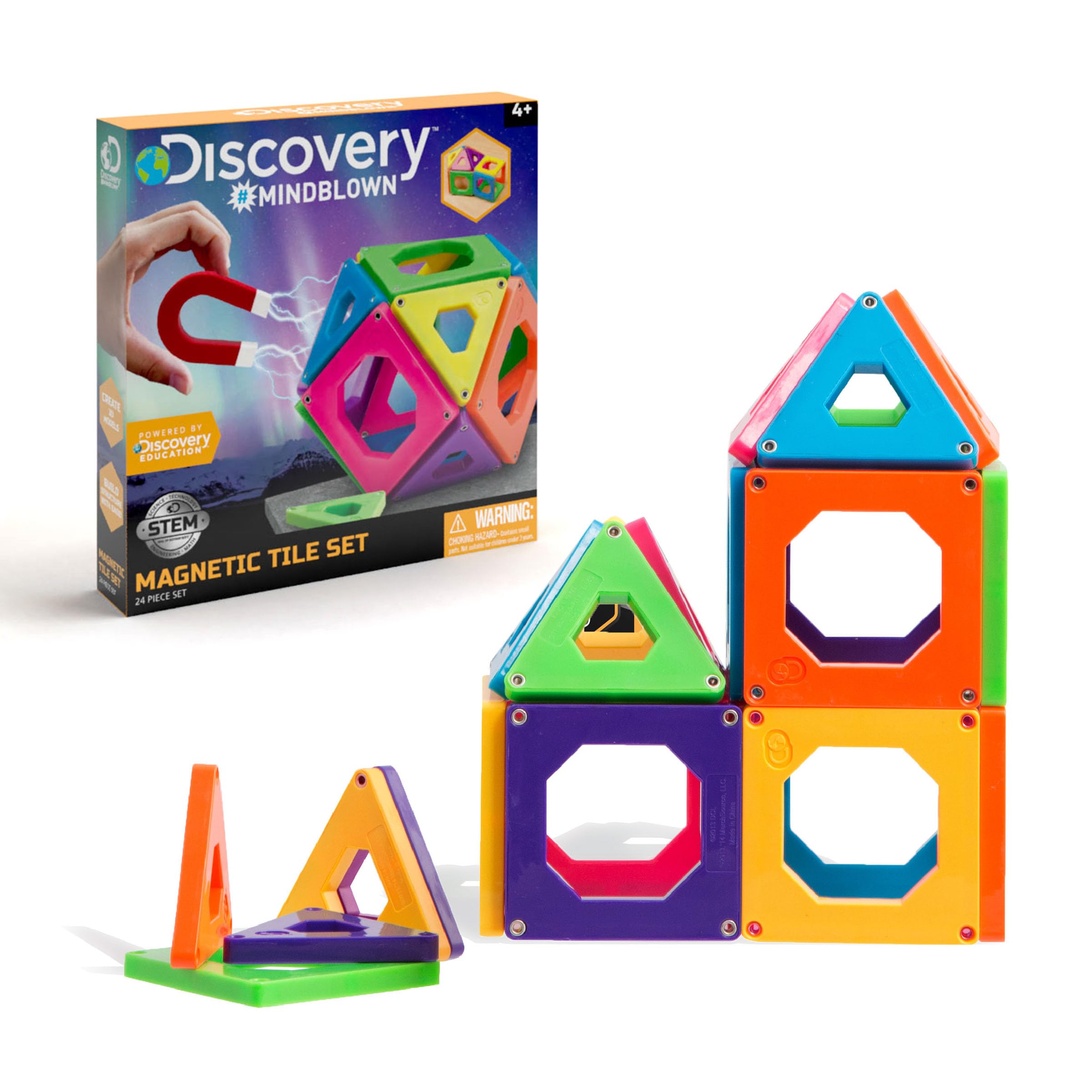 DISCOVERY #MINDBLOWN - Magnetic Tiles - Games, Children's Games, Magnetic Toys, Magnets For Kids, STEM Toys, for Kids, Toys for Boys and Girls - 24 pieces