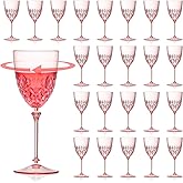 SKLENICE 24 pcs Plastic Pink Wine Glasses Set 7.4oz Detachable Small Wine Goblet Champagne Flutes Unbreakable Vintage Diamond Stemware Mimosa Drinking Glassware for Wedding Christmas Event Party