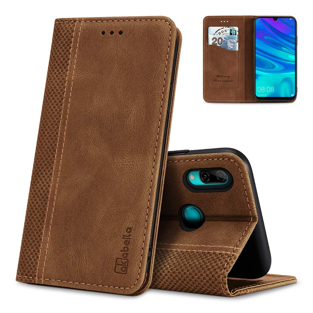 AKABEILA Case for Huawei P Smart 2019/Honor 10 Lite Premium PU Leather Flip Wallet Case with Magnetic Closure Kickstand Card Slots Folio Phone Case Cover Shockproof Light Brown