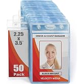 2.25x3.5 Vertical ID Card &amp; Name Badge Holder - Resealable, 50 Pack | Mifflin clear plastic identification name tag holders, soft edge, zipper seal, pre-punched holes for most lanyard clips