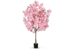 OUSHENG Artificial Cherry Blossom Tree, Fake Plants Indoor Decor, Faux Pink Sakura Flowers for Living Room Home House Entrywa