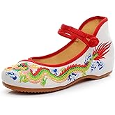 Qhome Womens Chinese Traditional Dragon Embroidery Flats Cheongsam Walking Mary Jane Shoes