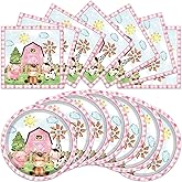 40Pcs Farm Animal Birthday Decorations Tableware Set Cute Pink Animal Disposable Plates Napkins Serves 20 Barn Animal Theme Girls Birthday Baby Shower Party Decorations