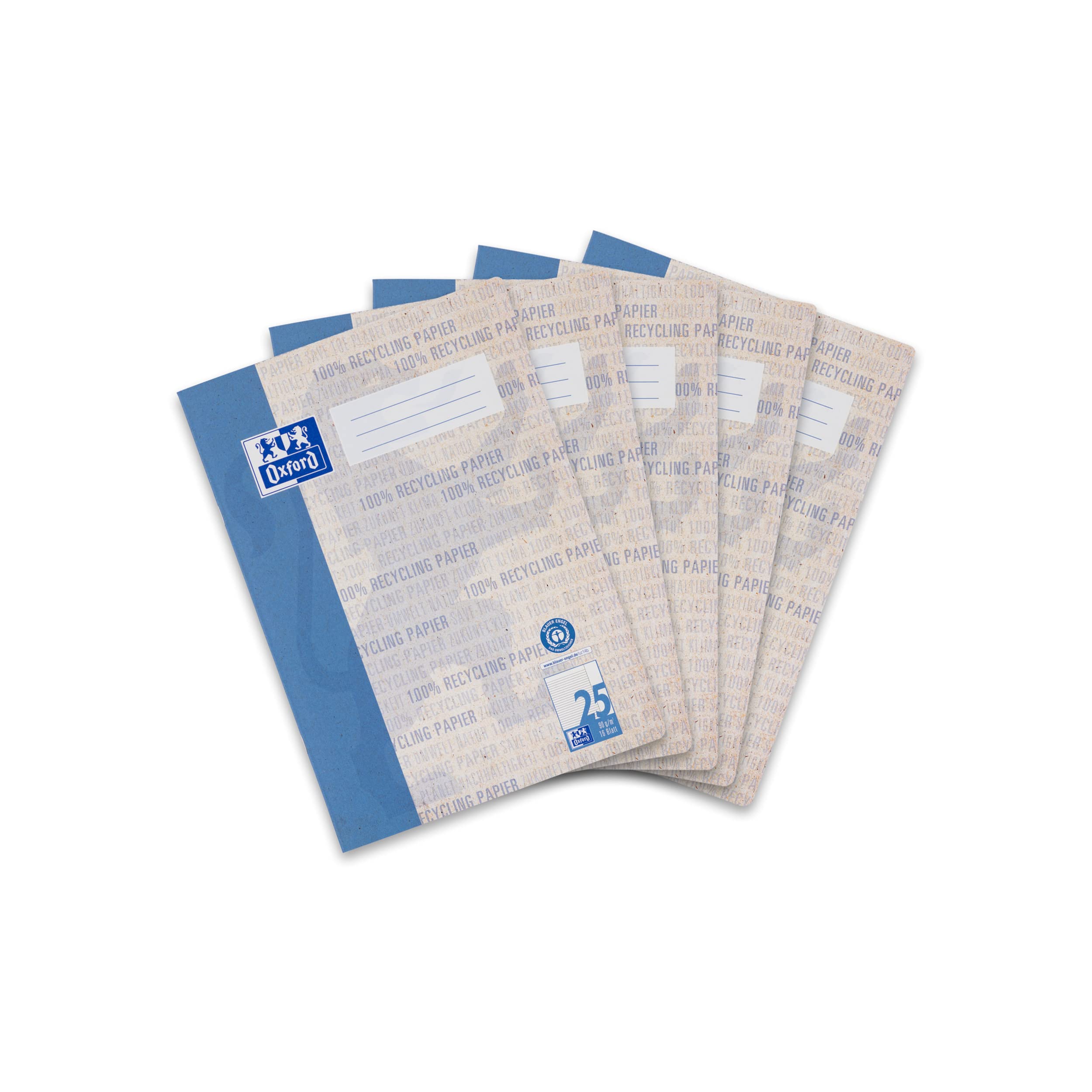 Oxford A4 Recycled Exercise Book 16 Sheets Line Style 25 Lined Pack of 5