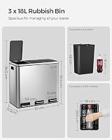 SONGMICS 3 x 18 L Kitchen Bin Recycling System with Soft-Close Lids view 7