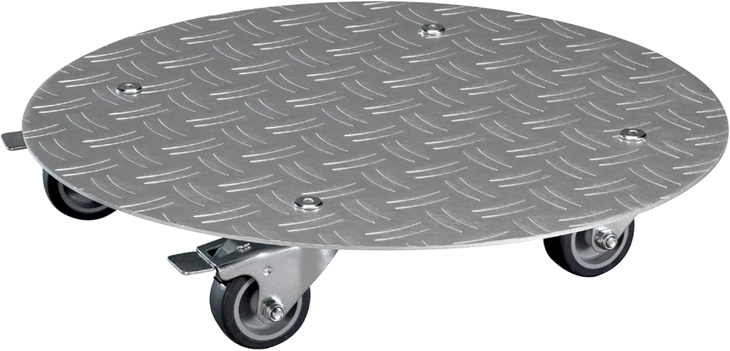 WAGNER Pflanzenroller Alaska Ø 38 x 7,5 cm I Blumenroller für Außenbereich + Innenbereich I Kübelroller Aluminium I 2 Total-Feststeller I Tragkraft 150 kg I Made in Germany - 20700201