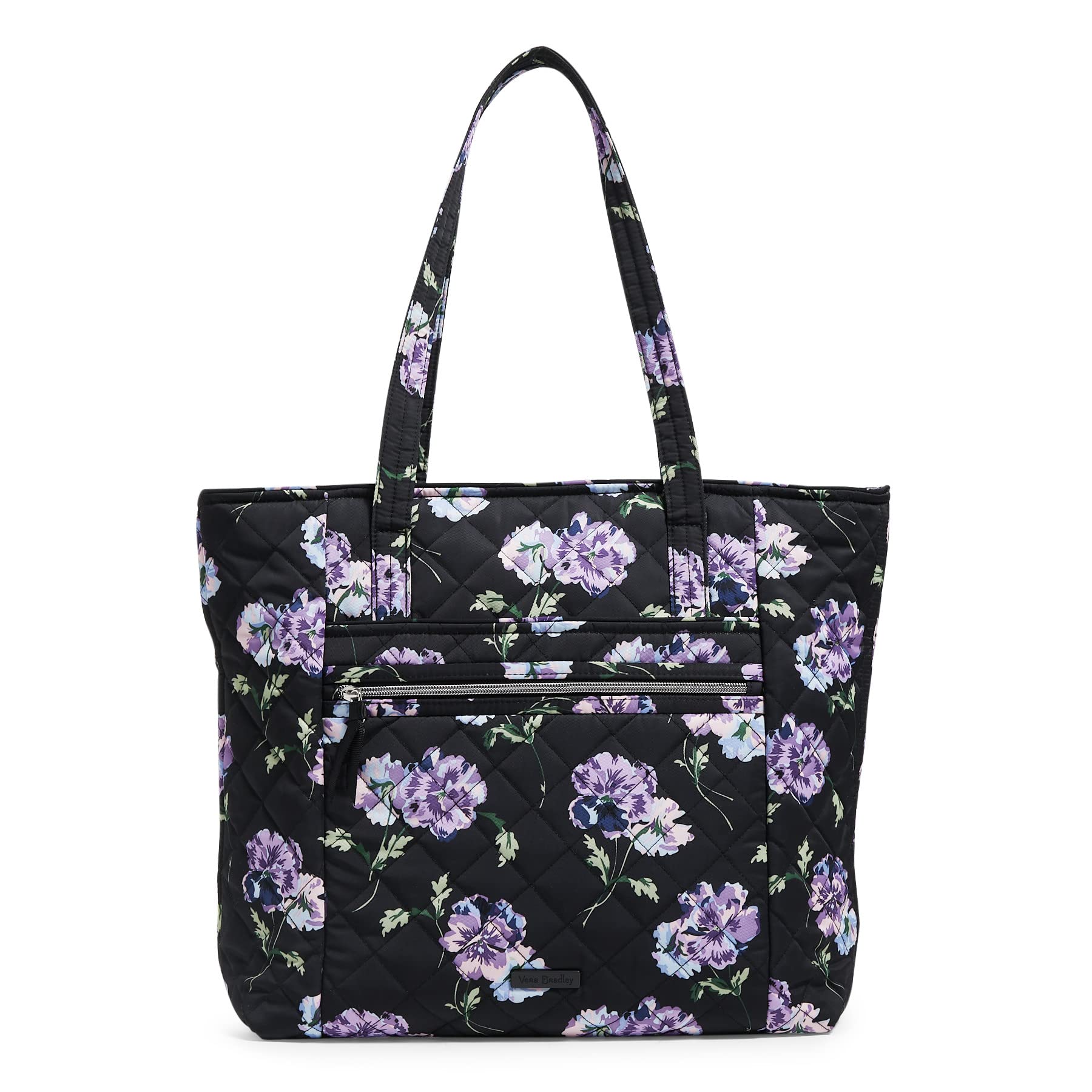 Vera Bradley Women’s Performance Twill Vera Tote Bag, Floating Plum Pansies, One Size