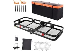 VEVOR 60x24x6 in Hitch Mount Cargo Carrier, 500lb Capacity Folding Trailer Hitch Cargo Basket & Waterproof Cargo Bag, Luggage