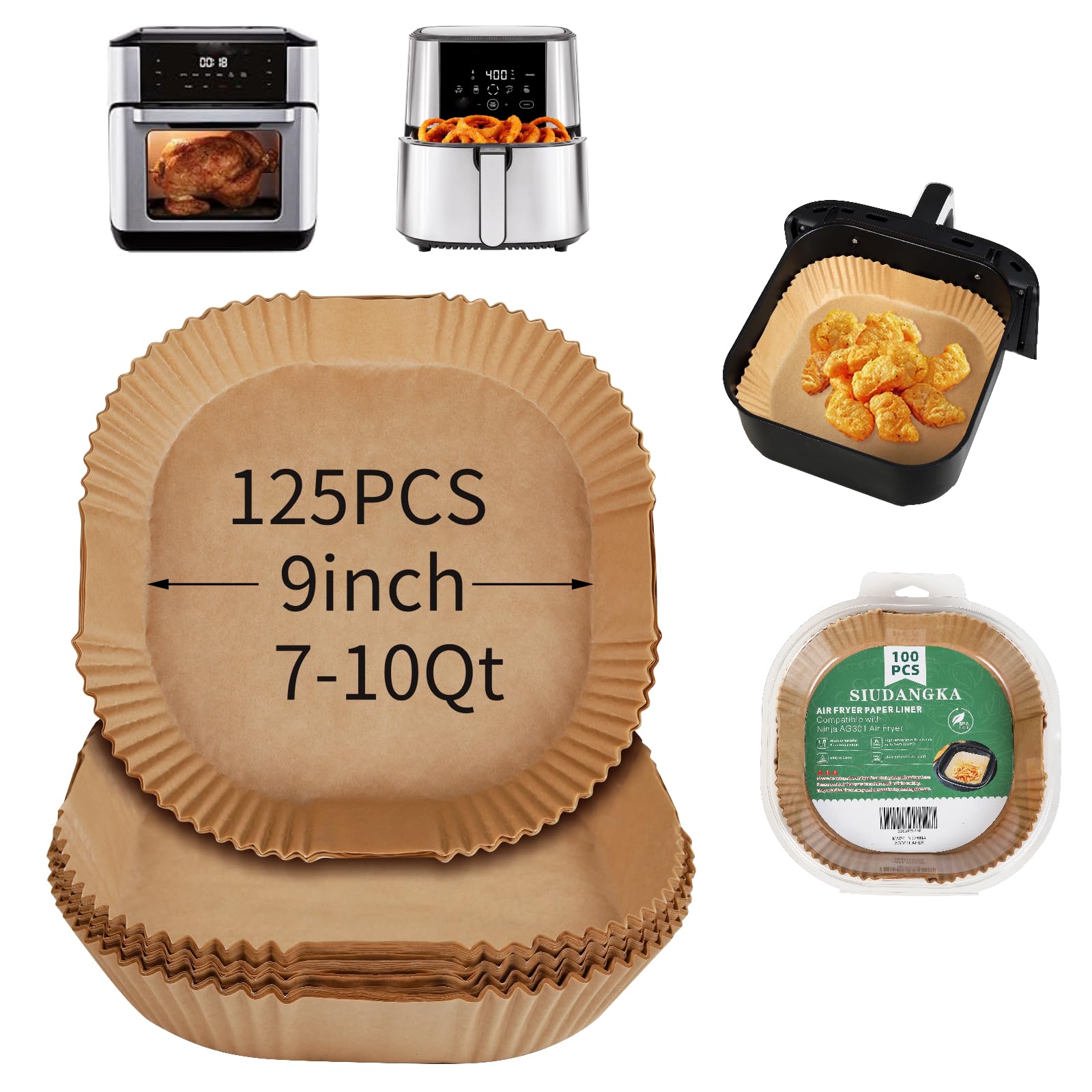 Photo 1 of 125Pcs Large Air Fryer Liners Disposable Compatible with Chefman XL 8-Qt Family Air Fryer, 9inch Square