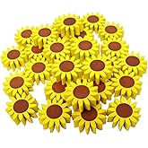 Honbay 30PCS Wooden Sunflower Beads Round Flower Shape Loose Beads for Jewelry Making DIY Crafts Decorations (21mm) Yellow