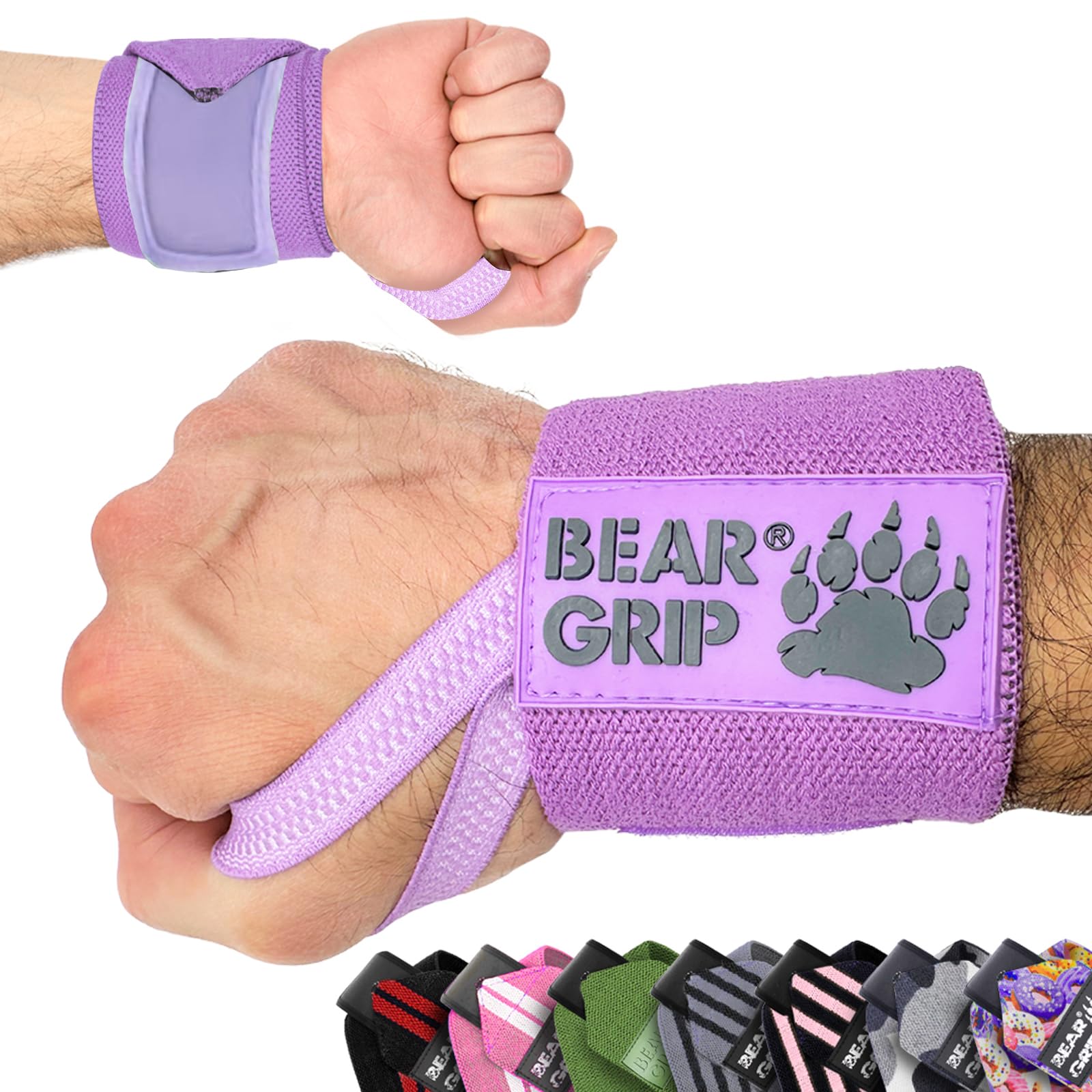 BEAR GRIP - Weight lifting wrist support wraps (Sold in pairs) (PASTEL PURPLE WRAPS)