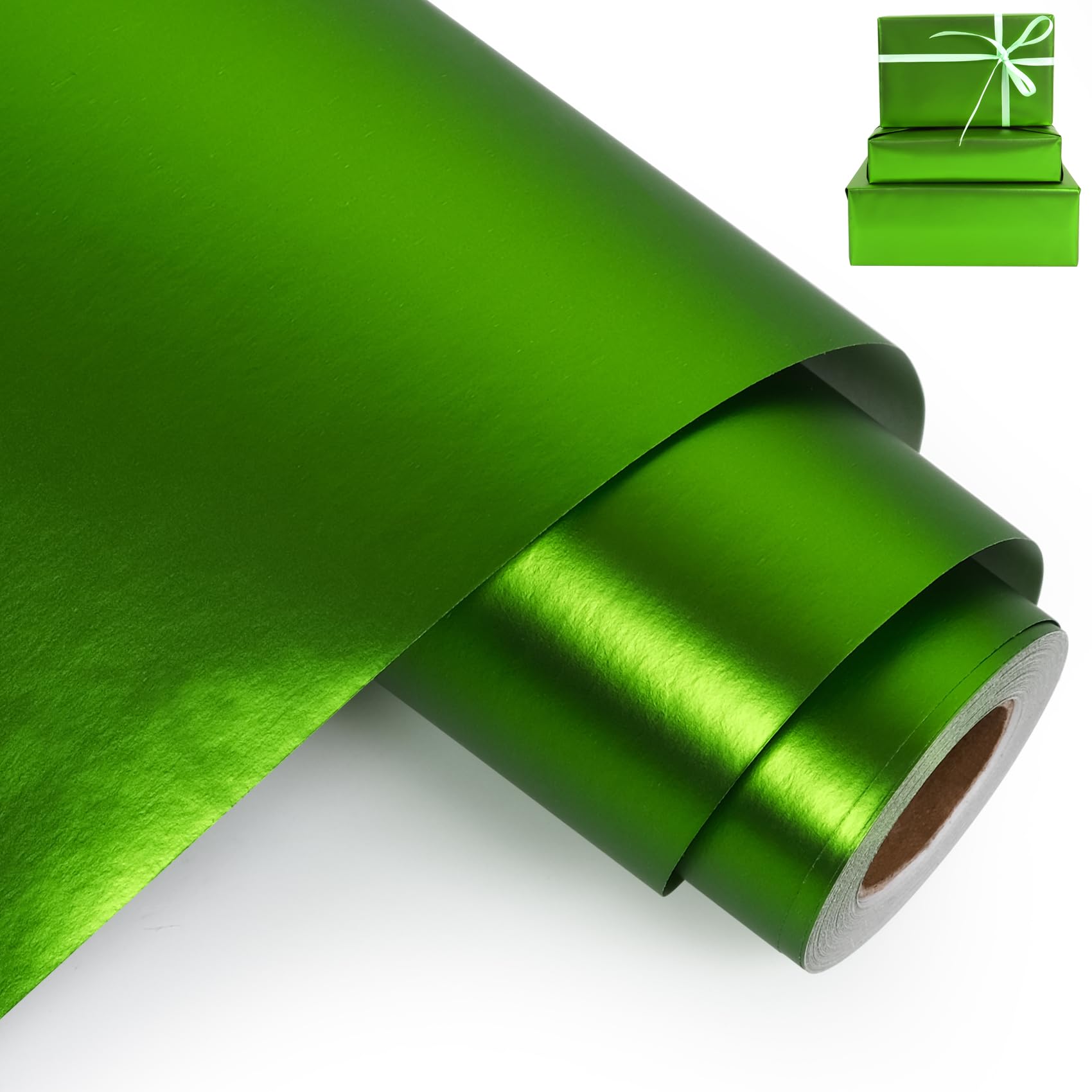 Photo 1 of Aimyoo Green Metallic Wrapping Paper Roll - 17 Inches X 60 Feet, Matte Solid Green Color Paper for Birthday, Christmas, Wedding, Baby Shower, Holiday, Bridal Shower