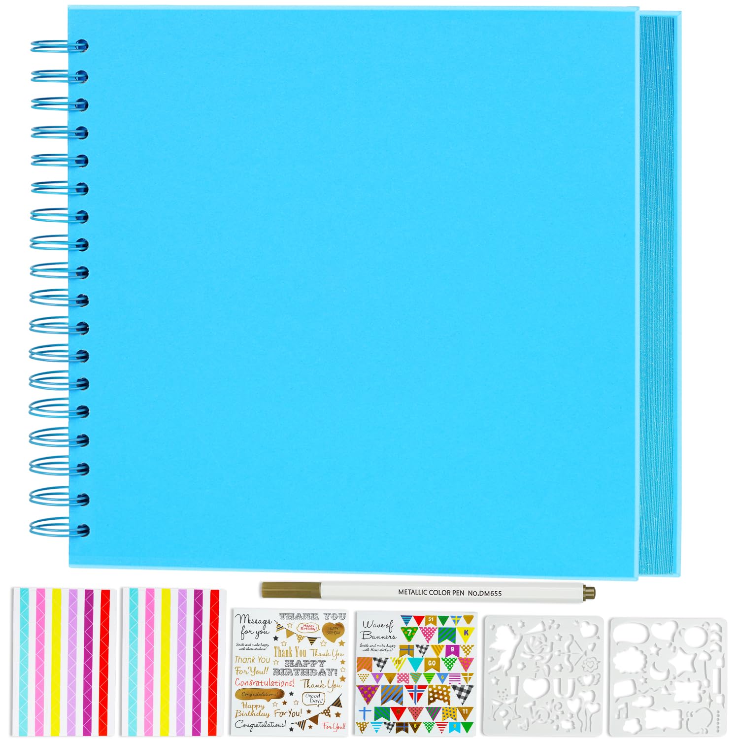 Miaikoe DIY Scrapbook Album 20.5x20.5 cm Hardcover Kraft Blank Paper Scrap Book with 40 Sheets Memory Book for Family Wedding Photography Anniversary (Blue)