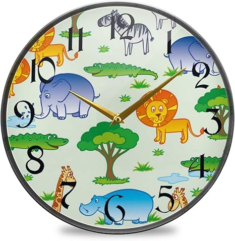 Amazon Co Jp 9 5インチの丸い壁時計非カチカチ音を立てないサイレントバッテリー式オフィスキッチン寝室家の装飾 面白いアフリカの動物 ホーム キッチン