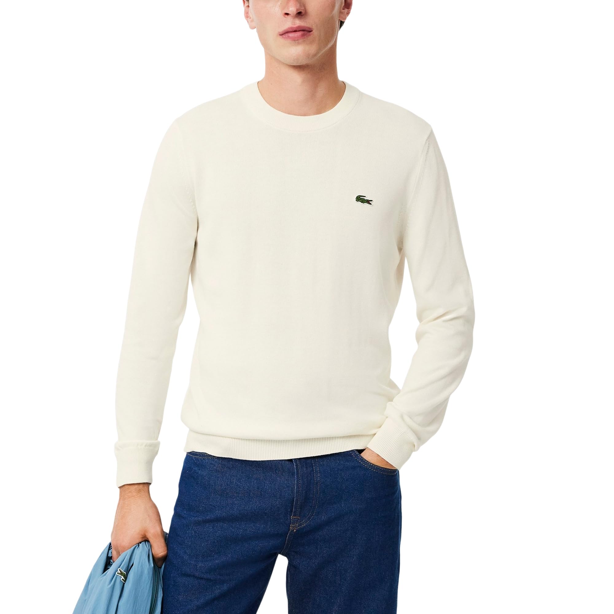 Lacoste Men's Monochrome Crew Neck Cotton Sweater, Flour, XX-Large Image