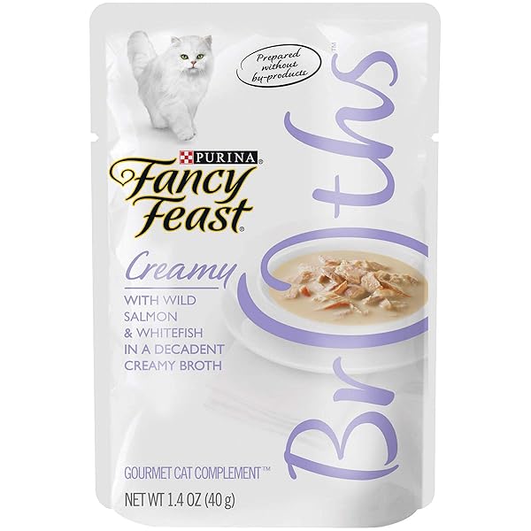 PURINA FANCY FEAST BROTHS WITH WILD SALMON & WHITEFISH, 1.4 OZ, GRAIN FREE WET CAT FOOD TOPPERS