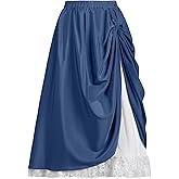 YESSA Womens Renaissance Flowy Fairy Skirt,Lace Layer Ren Faire Maxi Skirt,High Waist Medieval Pirate Skirt with Pocket