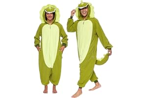 Funziez! Triceratops Adult Onesie - Dinosaur Halloween Costume - Plush T-Rex One Piece Cosplay Suit for Adults, Women and Men