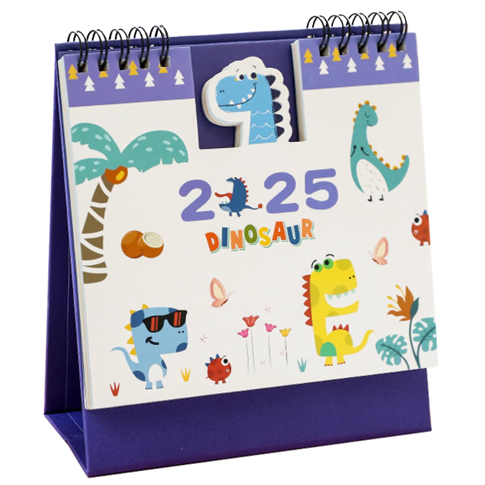 Photo 1 of 2025 Mini Desk Calendar Wirebound Planner Desktop Cute Cartoon Calendar 6.3" x 6" - Dinosaur (Oct. 2024 to Dec. 2025)