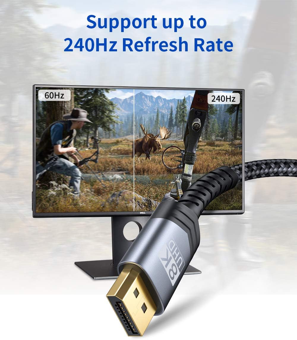 JSAUX 8K DisplayPort Cable 3M (8K@60Hz, 2K@240Hz, 4K@144Hz, 32.4Gbps) - DP to DP Compatible with Laptop PC TV Gaming Monitor - Grey - Image 4