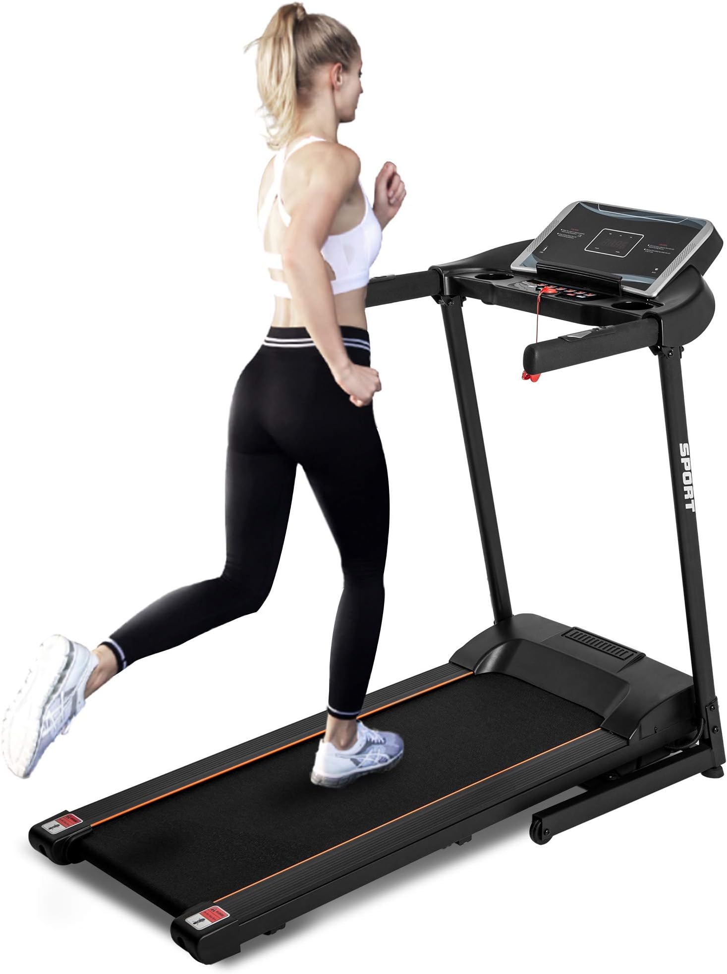 NOB 2.0HP Electric Treadmill Motorized Running Machine Large with 16'' Wide Tread Belt, LED Display, Foldable Jogging Walking Running Machine for Home Use Fitness