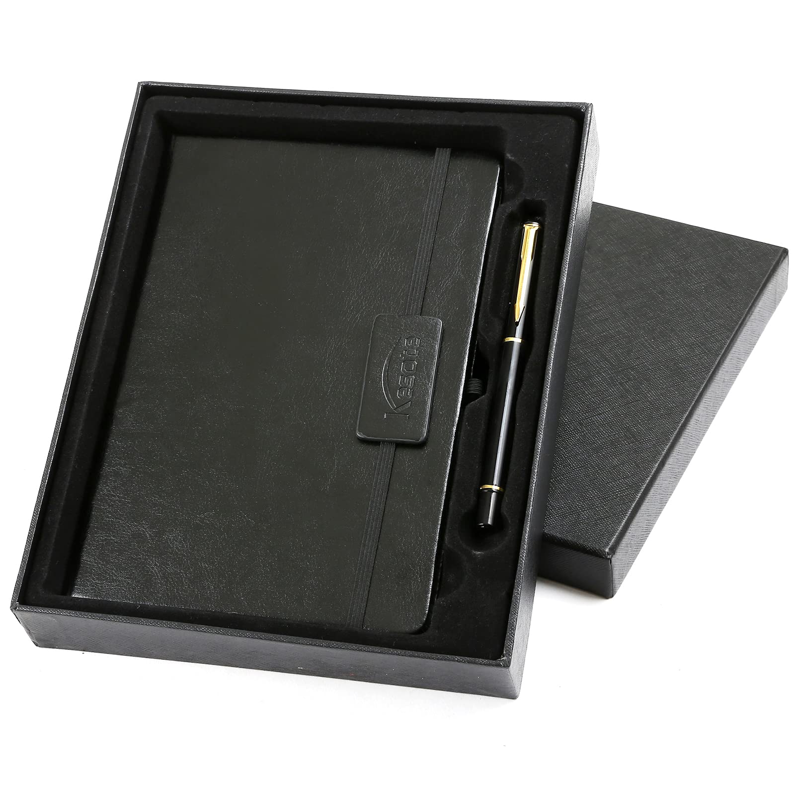 Kesote A5 Notebook and Pen Set Journal for Man Diary Journal Gift Set Classic Ruled Hardcover Leather Notebook Expandable Paper Pocket - Black, 5.5 x 8.5’’