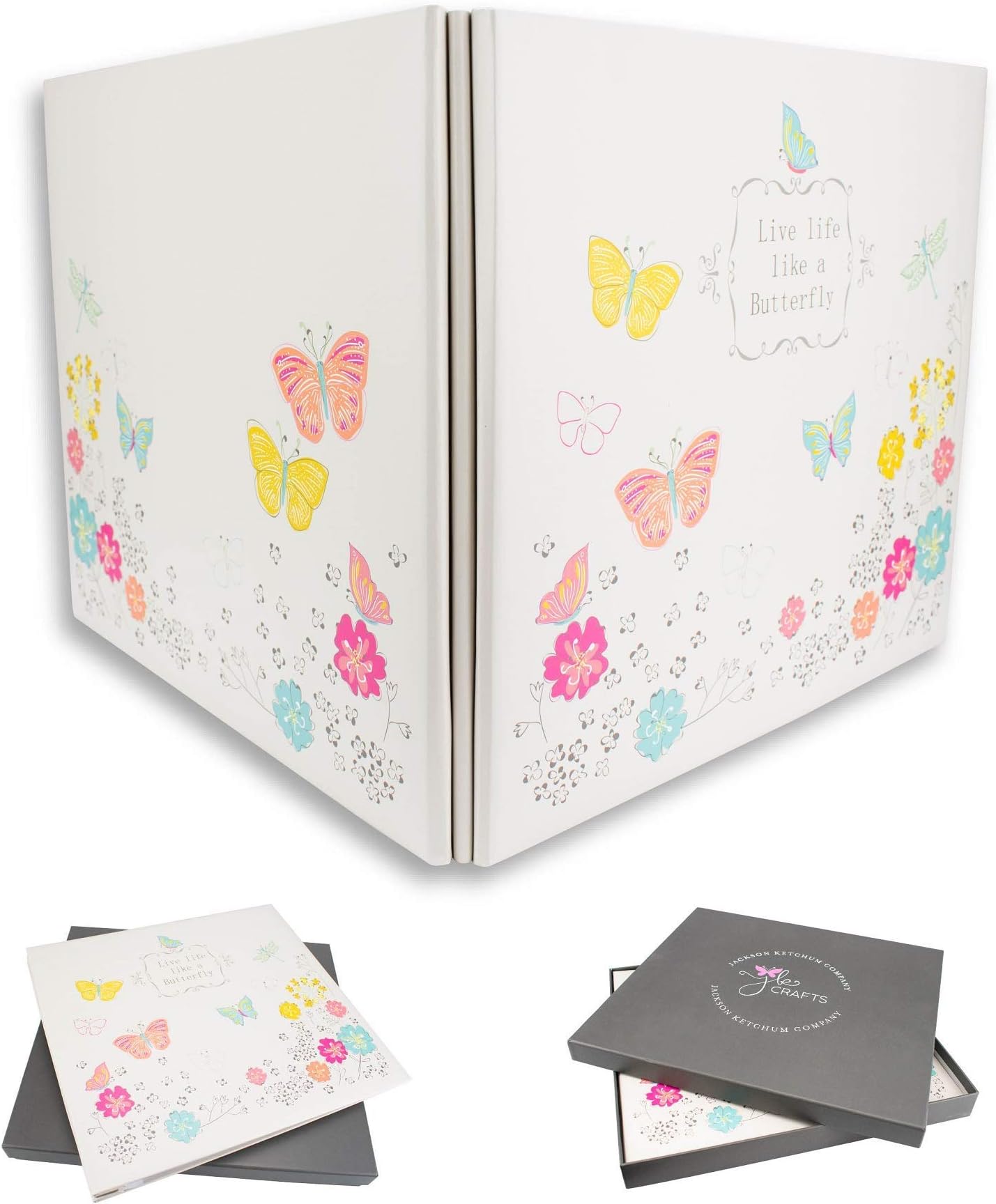 JK Crafts Cream Butterfly Scrapbook Album Kit, DIY Scrapbook 12x12, Photo Album Scrapbook, Large 12x12 Photo Album, Butterfly Scrapbooking Supplies, Scrapbook Paper Crafting, Scrapbooking Gift