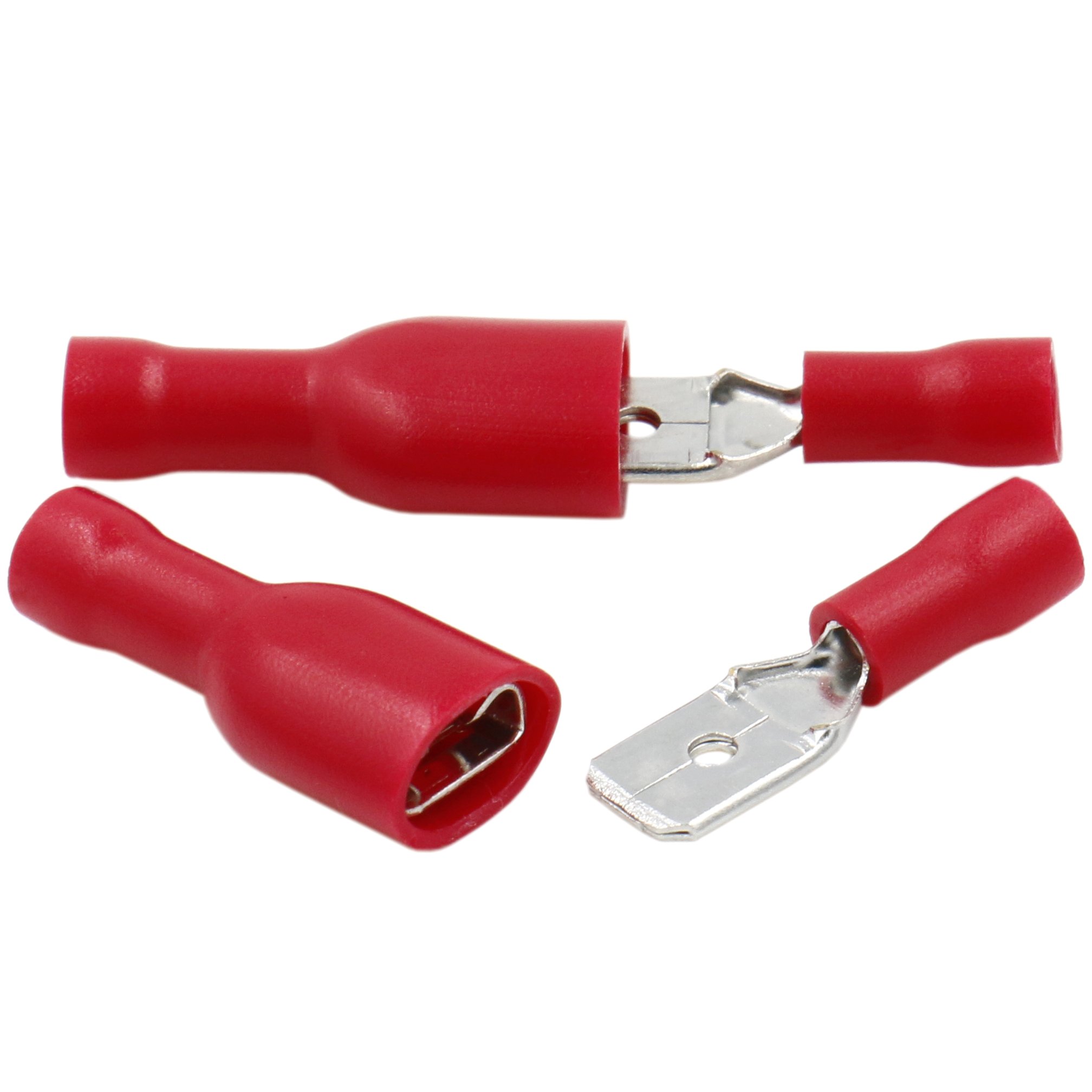 Heschen Male/Female Quick Disconnects Vinyl Fully Insulated, FDFD+MDD1.25-250, 6.3 x 0.8mm Cable Terminal, for 0.5-1.5mm² (22-16 AWG), Red, 100Pack