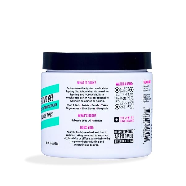THE DOUX BIG POPPA DEFINING GEL, CURLING GEL TO FIGHT FRIZZ AND HUMIDITY, CURL-DEFINING HAIR PRODUCTS, SUITABLE FOR ALL CURL TYPES