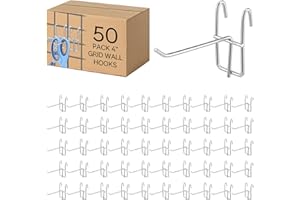 Mekueeex 50 Pcs Silver Stainless Steel Grid Wall Hooks & Hangers, 4" Grid, Modern Minimalist Design, Wall Mount, Retail & Craft Show Display