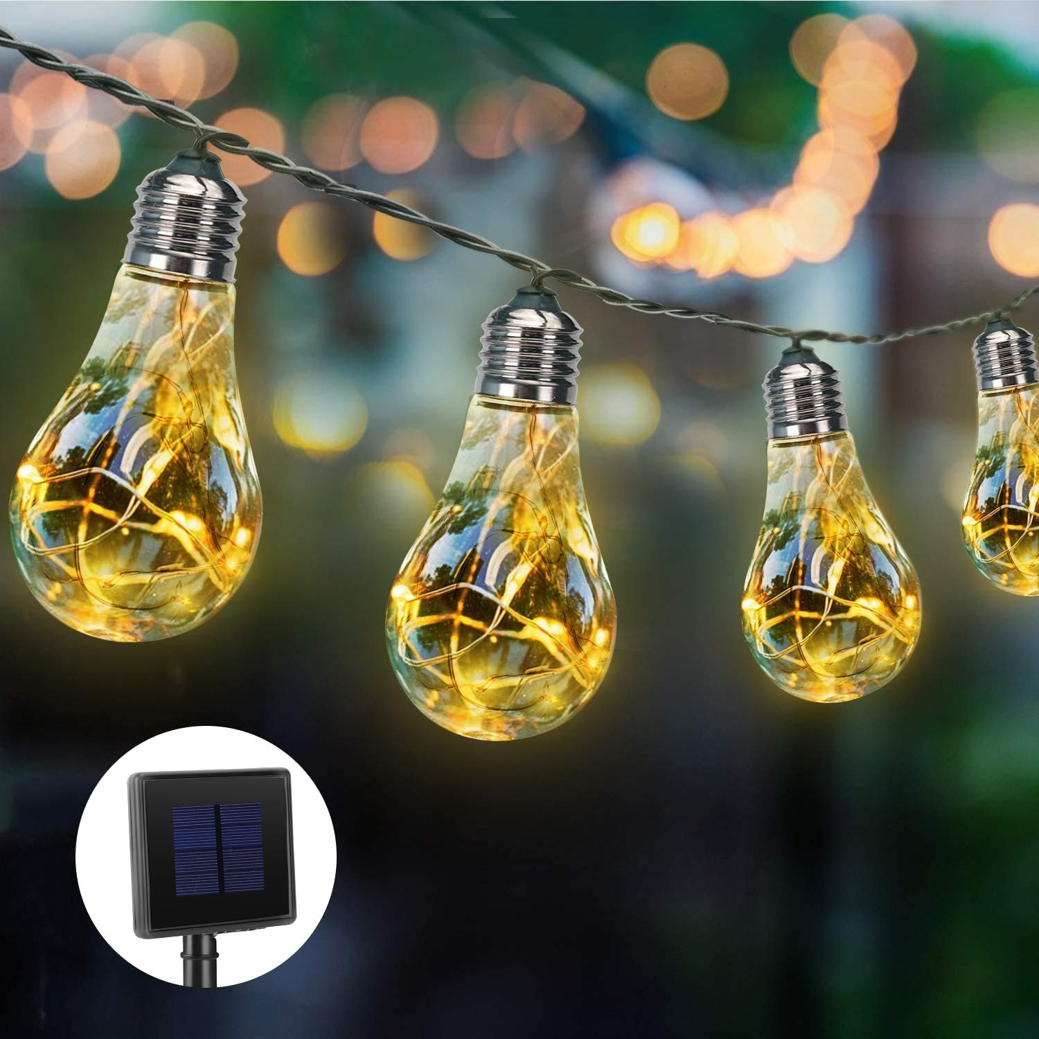 AIDDOMM Solar Bulbs Light-10 LED Warm White Solar String Lights Outdoor Garden Hanging Waterproof, Fairy Bulbs for Party, Garden and Tent, 13FT, IP:65